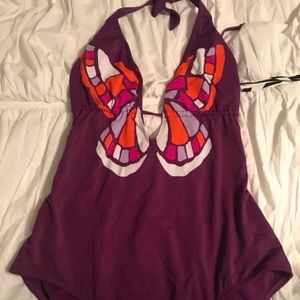 Mosaic butterfly halter one piece swimsuit